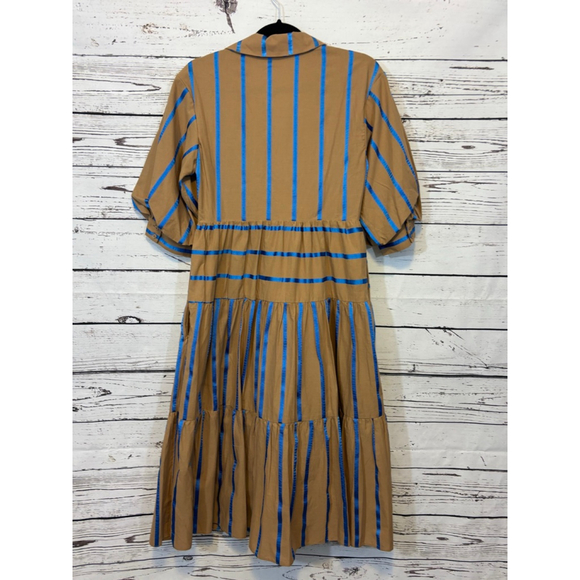 English Factory Tan and Blue Striped Midi Dress - Picture 7 of 9